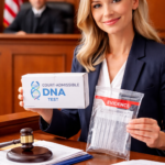 Professional in court with DNA test kit